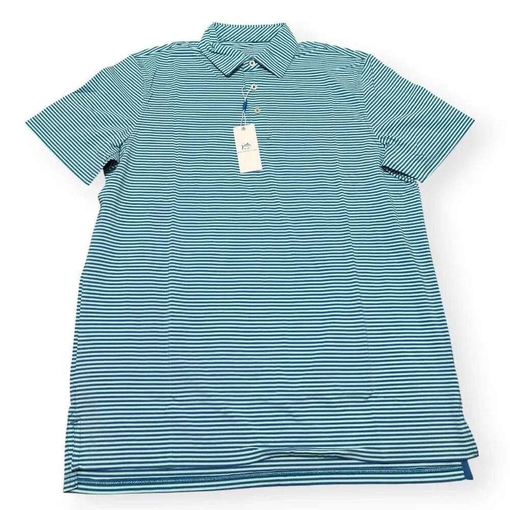 Southern Tide Brrr Bellview Stripe Baltic Teal Performance Polo Mens Large New